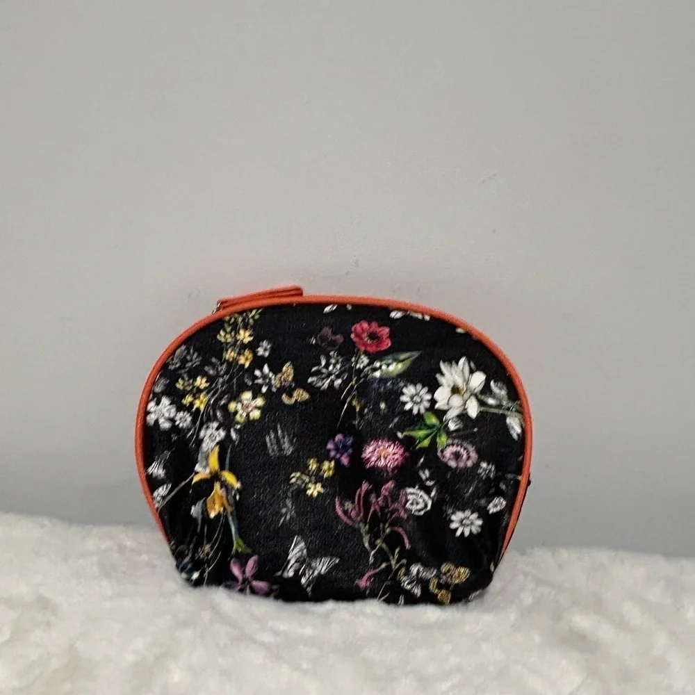 Kenneth Cole Reaction Black and Orange Floral Cosmetic Bag
